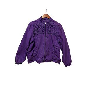 Athletech Womens Lightweight Purple Zip-Up Jacket Smocked Accents Size XL